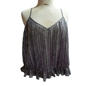 Anthropologie AMELIE Tank Top Women's Petite 6P Silver Beaded Sequin Cami Party